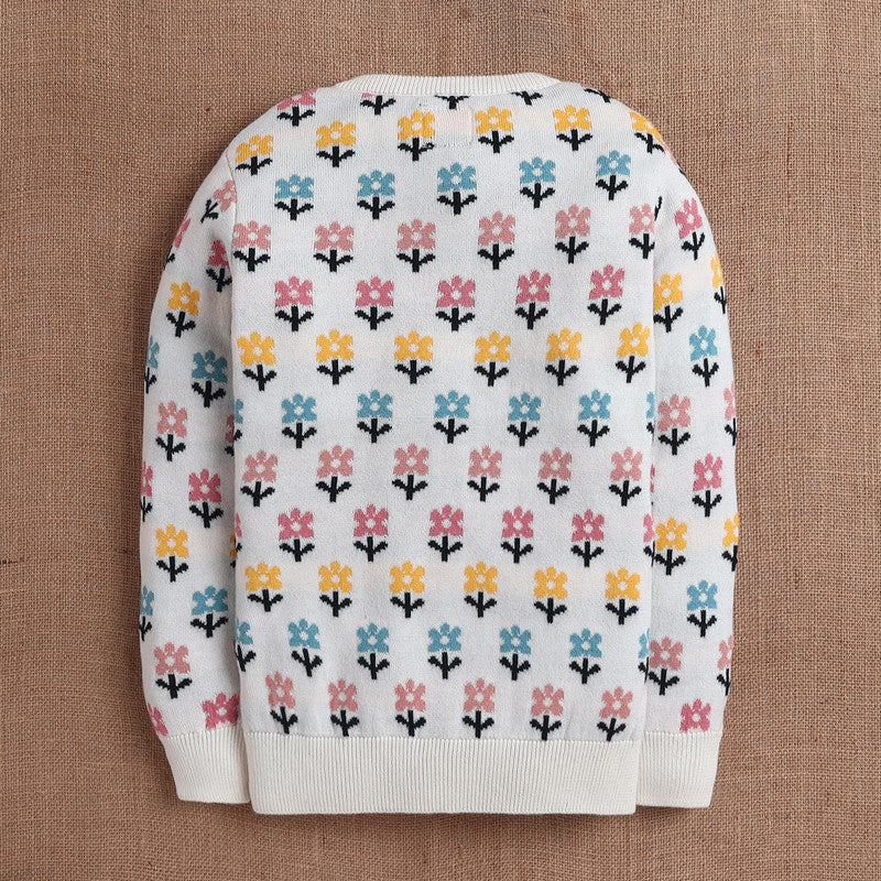 Yellow Apple- Cute Floral Knit Cardigan for Girls | Cozy Button-Down Sweater | Stylish Winter Outfit