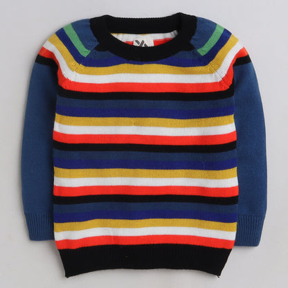 Boys Striped Round Neck Blue Sweater