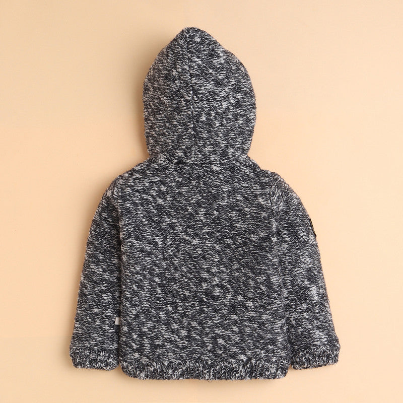 Yellow Apple- Boys Knitted Hooded Winter Jacket | Soft Zip-Up Sweater with Stylish Badge Work