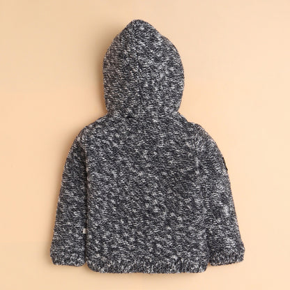 Yellow Apple- Boys Knitted Hooded Winter Jacket | Soft Zip-Up Sweater with Stylish Badge Work