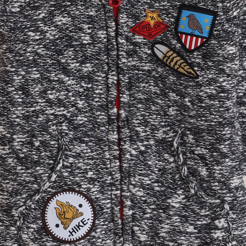 Boys Knitted Hooded Winter Jacket | Soft Zip-Up Sweater with Stylish Badge Work