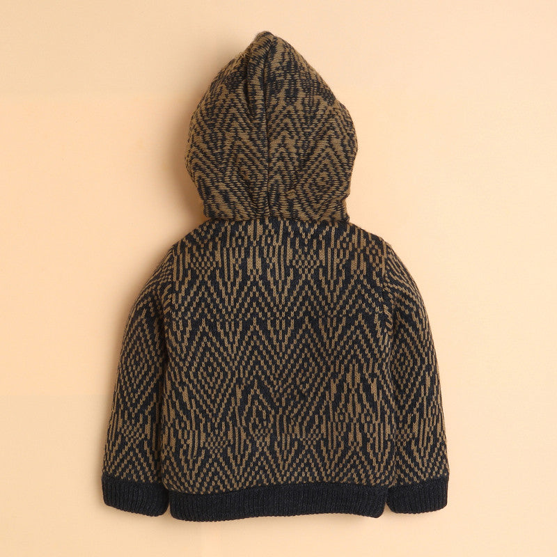 Boys Hooded Knit Winter Jacket | Soft Warm Fleece-Lined Button-Up Cardigan with Hood | Full Sleeve Cozy Kids Winter Sweater