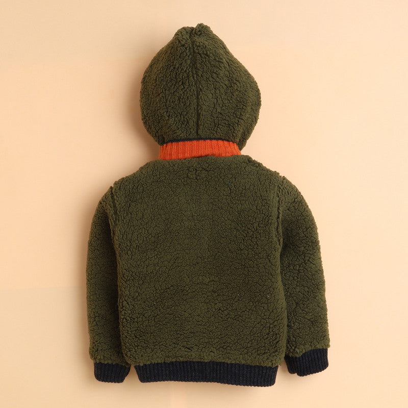 Boys Hooded Knit Winter Jacket | Soft Warm Fleece-Lined Button-Up Cardigan with Hood | Full Sleeve Cozy Kids Winter Sweater