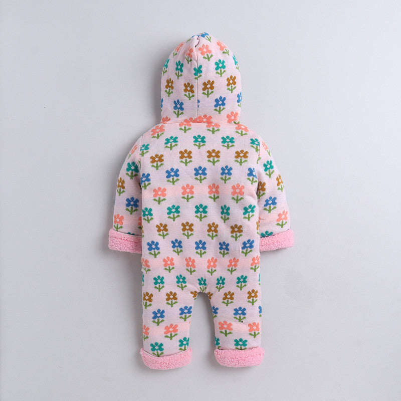 Baby Floral Hooded Fleece Romper | Soft Button-Up One-Piece for Infants & Toddlers