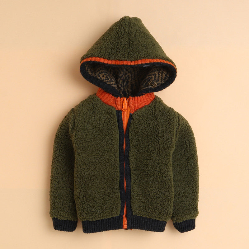 Boys Hooded Knit Winter Jacket | Soft Warm Fleece-Lined Button-Up Cardigan with Hood | Full Sleeve Cozy Kids Winter Sweater