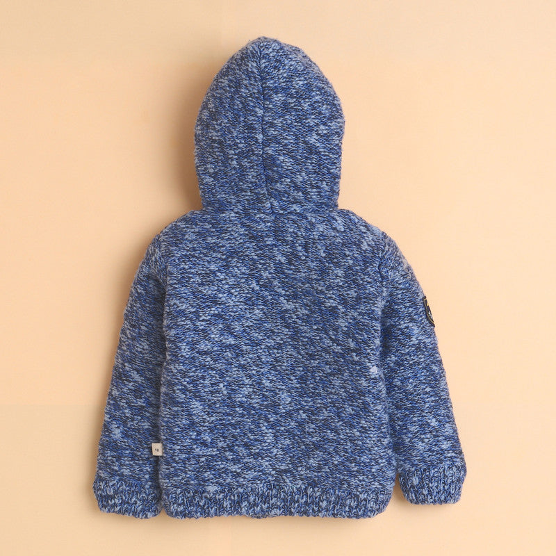 Boys Knitted Hooded Winter Jacket | Soft Zip-Up Sweater with Stylish Badge Work