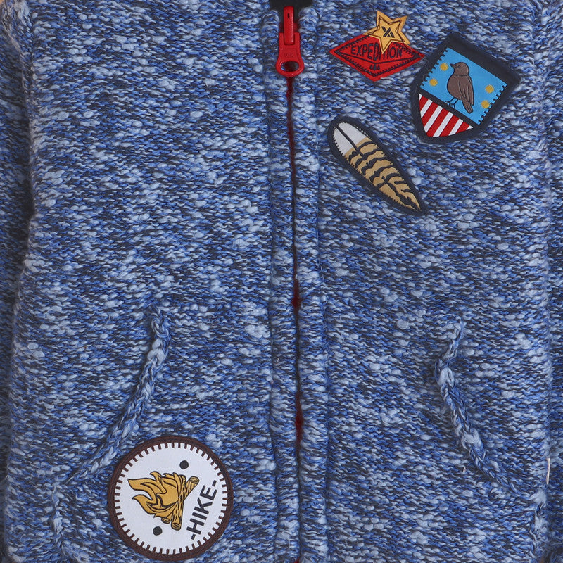 Boys Knitted Hooded Winter Jacket | Soft Zip-Up Sweater with Stylish Badge Work