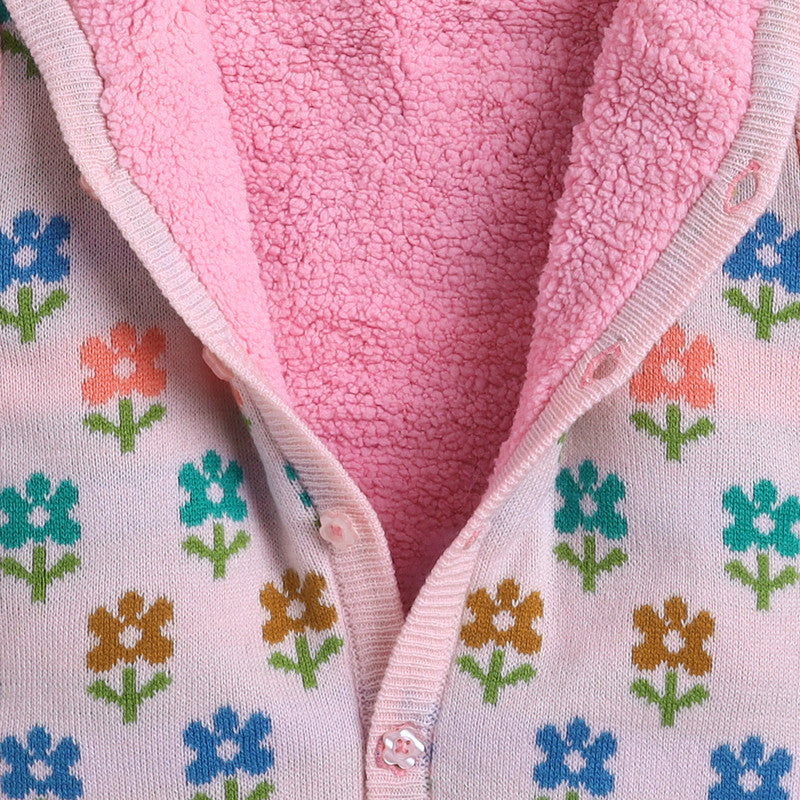 Baby Floral Hooded Fleece Romper | Soft Button-Up One-Piece for Infants & Toddlers