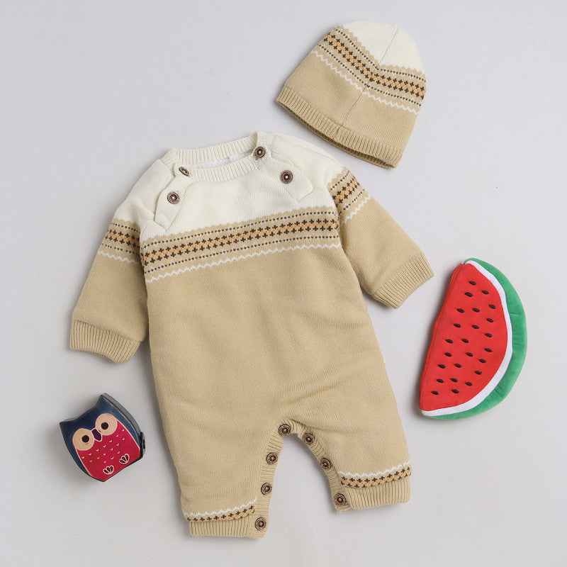 Baby Knitted Romper with Cap | Full Sleeve Winter Jumpsuit for Infants | Soft Warm One-Piece Outfit