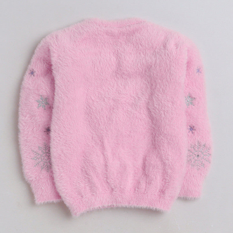 Girls Fuzzy Winter Sweater | Soft Fluffy Snowflake Knit Pullover | Warm Casual Party Wear