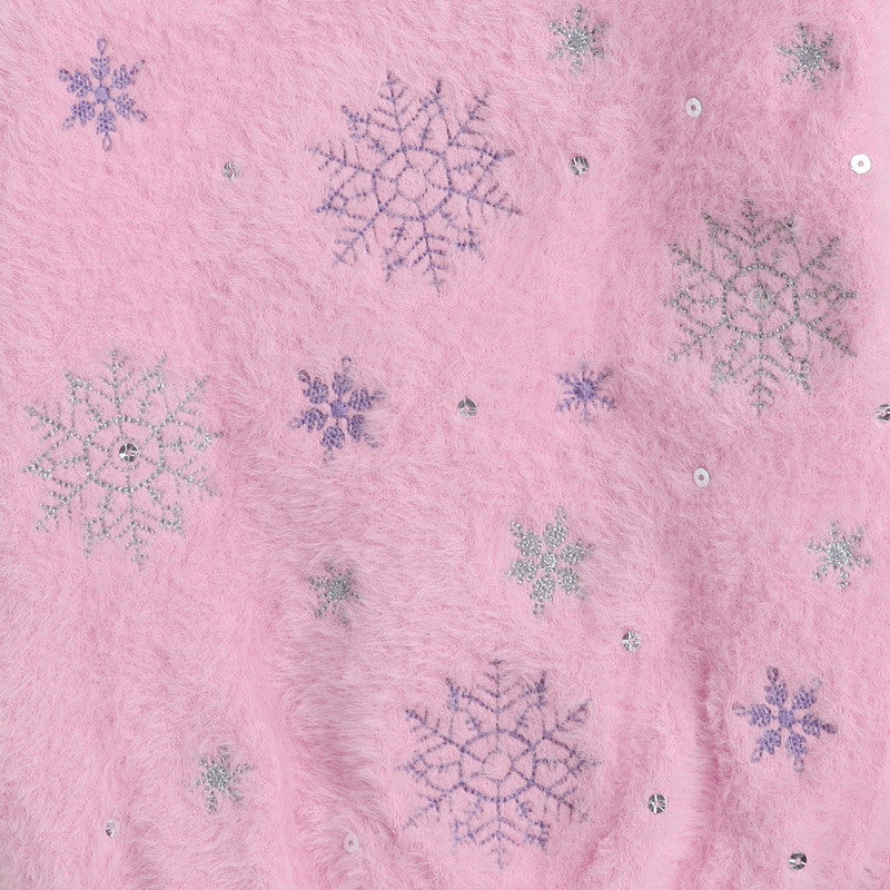 Girls Fuzzy Winter Sweater | Soft Fluffy Snowflake Knit Pullover | Warm Casual Party Wear