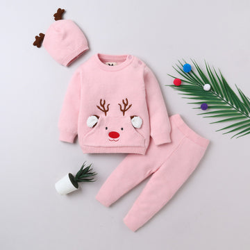 Baby Girls Winter Knitted Co-Ord Set with Cap | Premium Cotton Sweater & Knit Pants | Soft Warm Baby Clothing Outfit