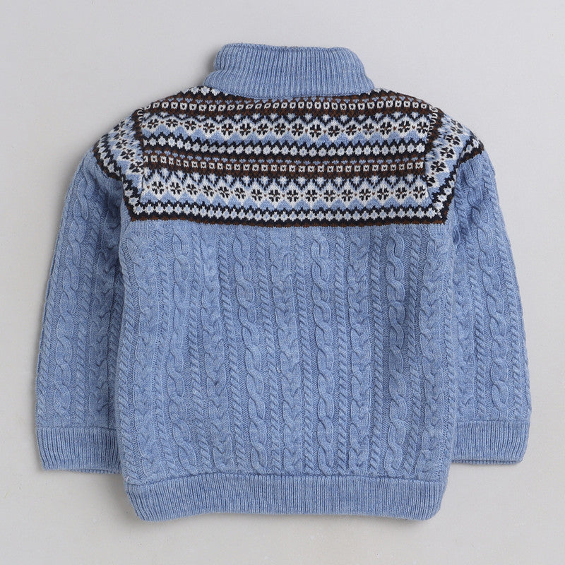 Boys Cable Knit Sweater | Soft Warm High Neck Quarter Zip Full Sleeve Winter Pullover | Cozy Kids Winter Knitwear