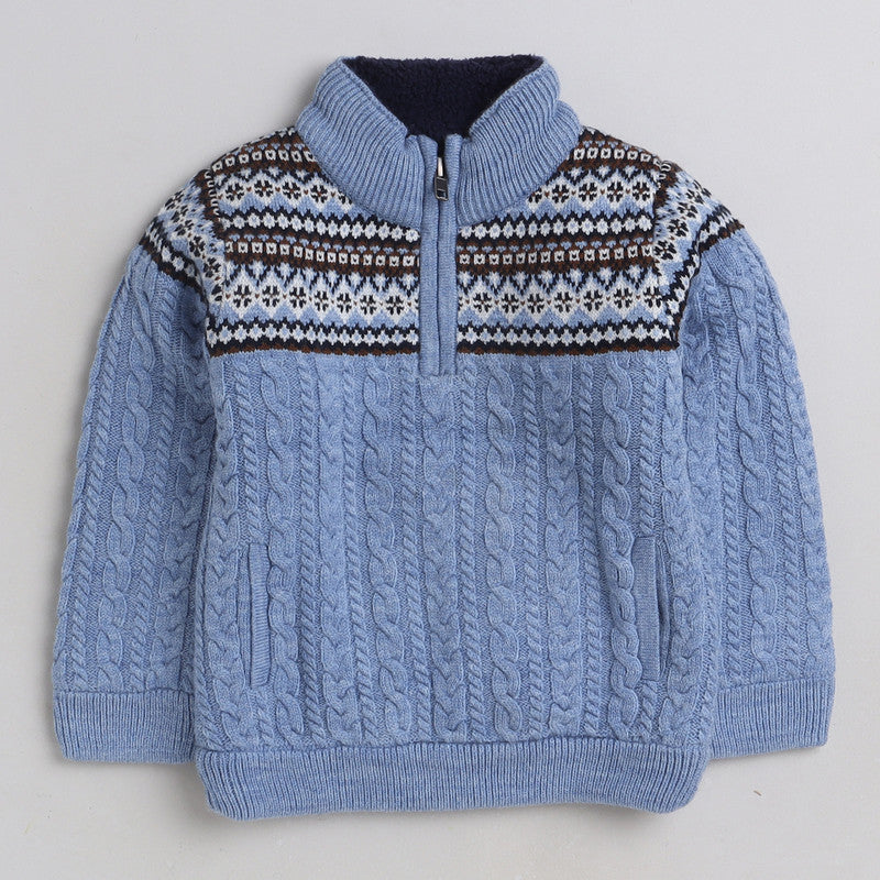Boys Cable Knit Sweater | Soft Warm High Neck Quarter Zip Full Sleeve Winter Pullover | Cozy Kids Winter Knitwear