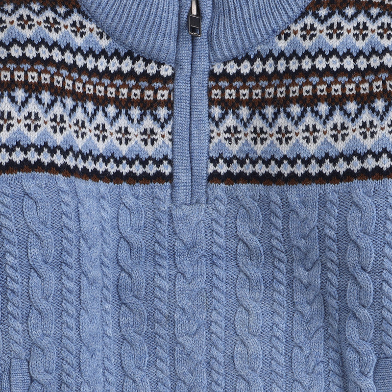 Boys Cable Knit Sweater | Soft Warm High Neck Quarter Zip Full Sleeve Winter Pullover | Cozy Kids Winter Knitwear