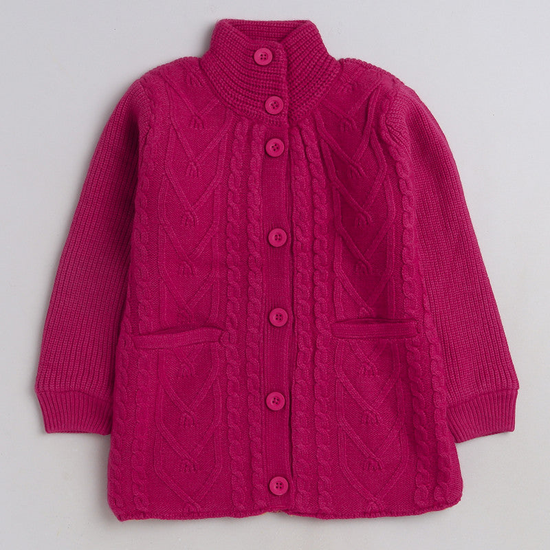 Kids Premium Long Buttoned Winter Cardigan | Soft Knitted Warm Coat for Girls