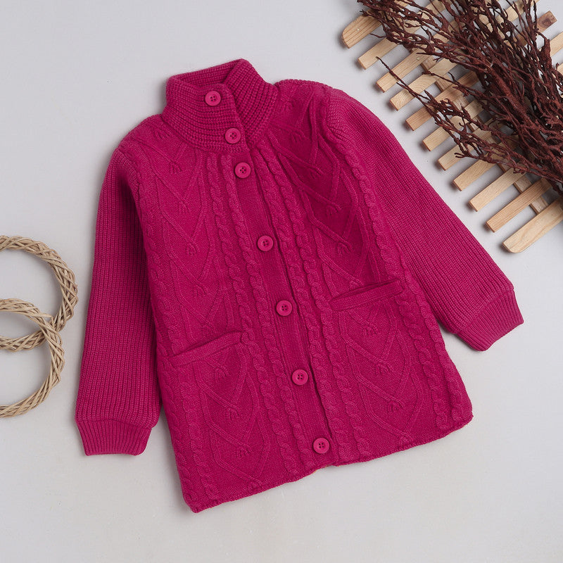 Kids Premium Long Buttoned Winter Cardigan | Soft Knitted Warm Coat for Girls