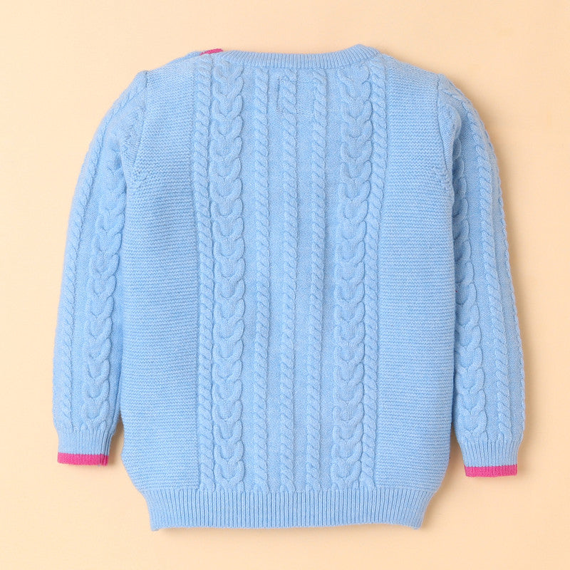Embroidered Cable Knit Girls' Sweater with Floral Design