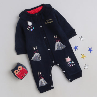 Romper For Baby Boys & Baby Girls Casual Solid Wool Blend  (Dark Blue, Pack of 1)