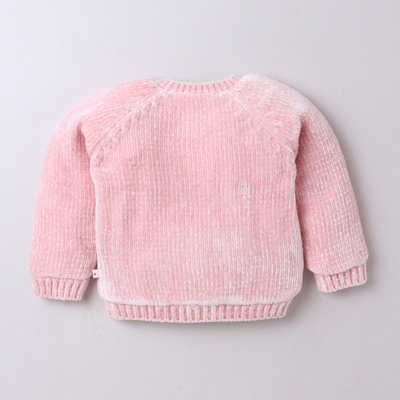 Yellow Apple-Bunny Chenille Sweater with Sequin & Tulle Bow For Girls