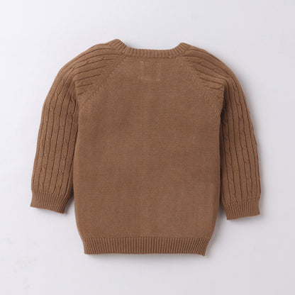 Yellow Apple Classic Brown Cable Knit Sweater for Kids | Soft & Cozy Winter Wear