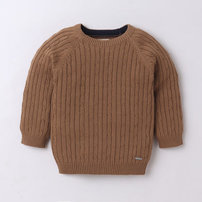 Yellow Apple Classic Brown Cable Knit Sweater for Kids | Soft & Cozy Winter Wear
