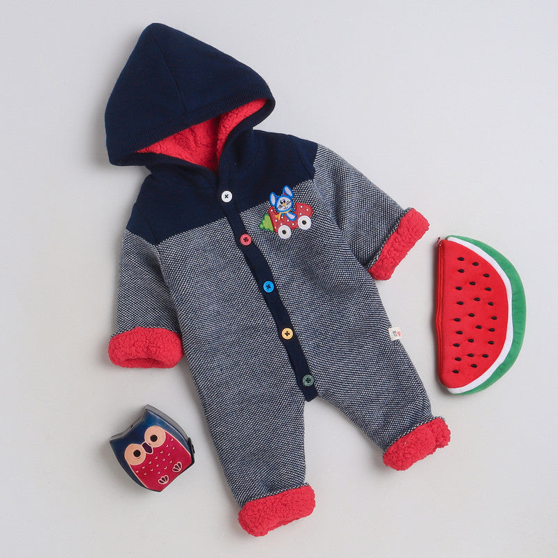 Babies Woolen Romper Rabbit Print With Inner Fleece