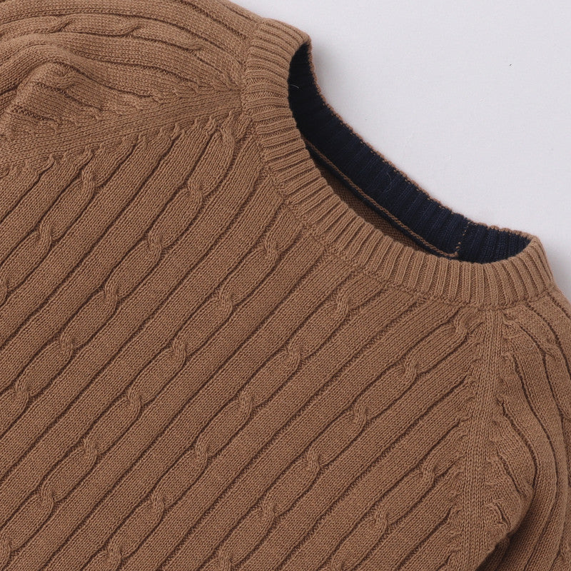 Yellow Apple Classic Brown Cable Knit Sweater for Kids | Soft & Cozy Winter Wear