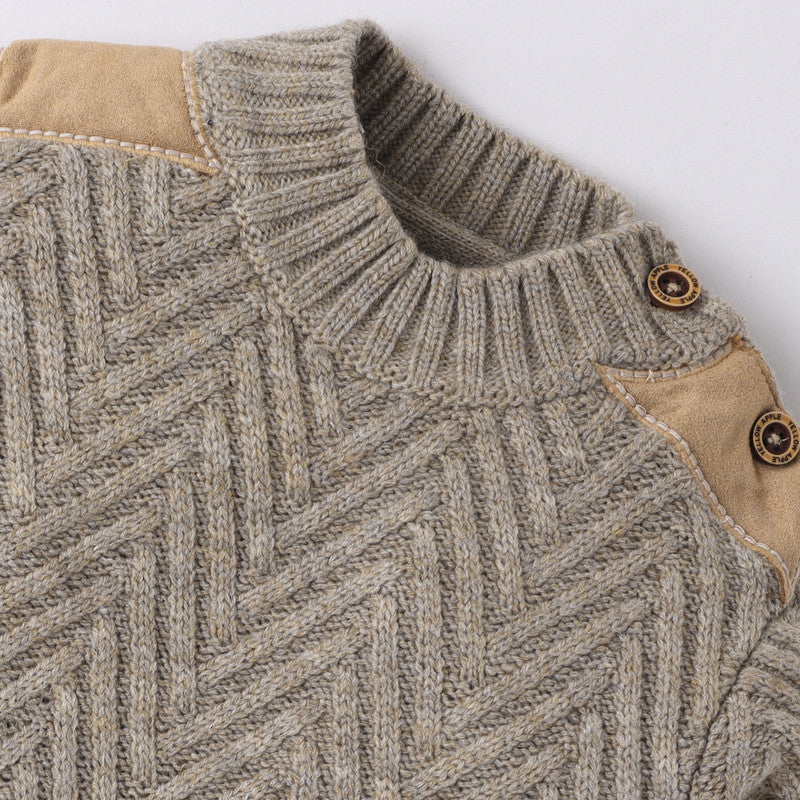 Yellow Aplle-Kids' Chevron Knit Sweater with Suede Shoulder Patches