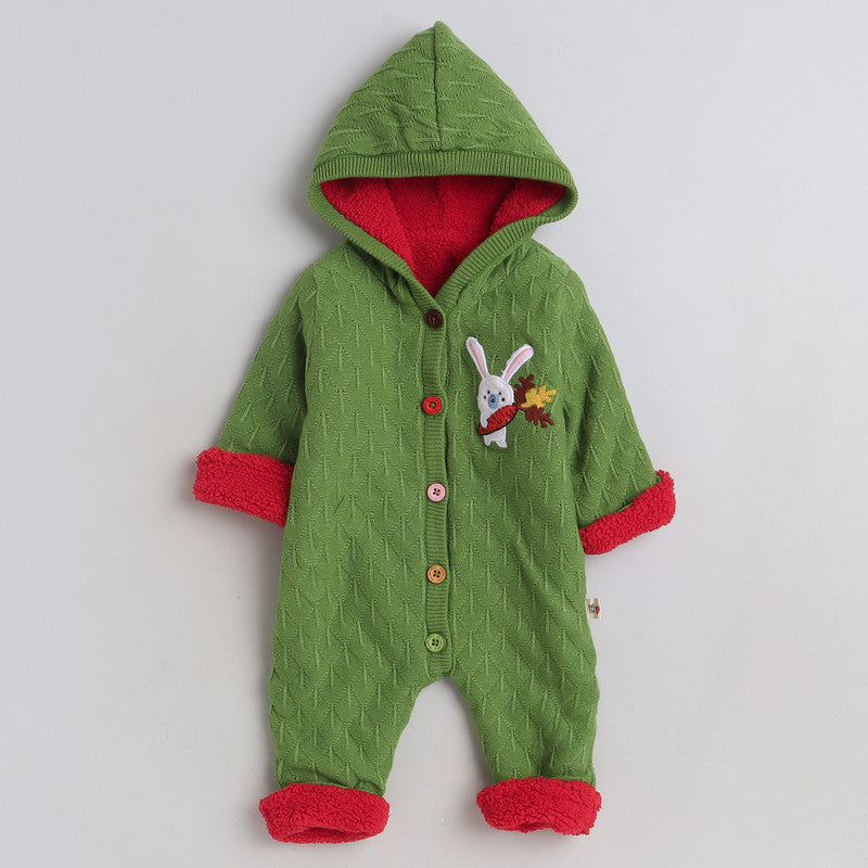 Baby Hooded Fleece Romper | Soft Warm Full Sleeve Winter Jumpsuit with Button Closure | Cozy Infant One-Piece Snowsuit