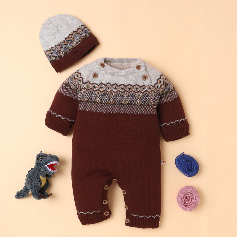 Yellow Apple- Baby Knitted Winter Romper Set | Soft & Cozy Infant Bodysuit with Matching Cap