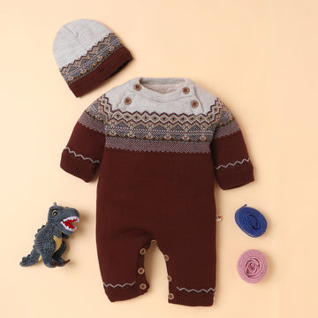 Baby Knitted Winter Romper Set | Soft & Cozy Infant Bodysuit with Matching Cap