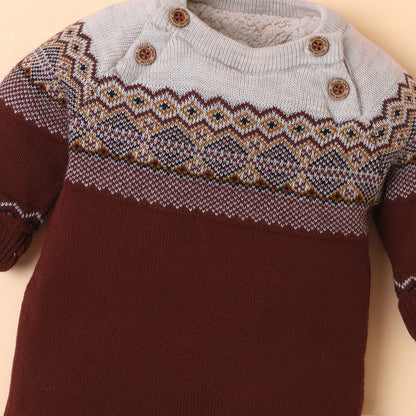 Yellow Apple- Baby Knitted Winter Romper Set | Soft & Cozy Infant Bodysuit with Matching Cap