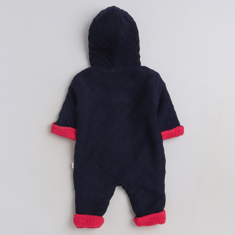 Baby Hooded Fleece Romper | Soft Warm Full Sleeve Winter Jumpsuit with Button Closure | Cozy Infant One-Piece Snowsuit