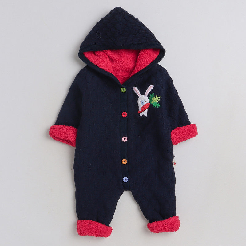 Baby Hooded Fleece Romper | Soft Warm Full Sleeve Winter Jumpsuit with Button Closure | Cozy Infant One-Piece Snowsuit