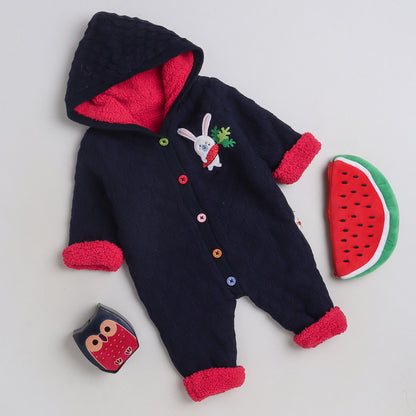 Babies Woolen Romper Rabbit With Carrot Print With Inner Fleece