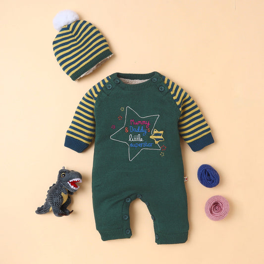 Yellow Apple Adorable Baby Romper with Cap – “Mummy & Daddy's Little Superstar” Embroidered Design