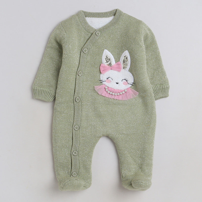 Babies Woolen Romper Cute Rabbit Print With Inner Fleece