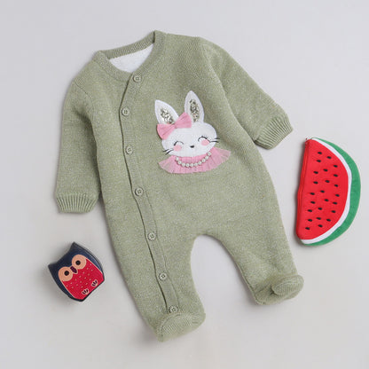 Babies Woolen Romper Cute Rabbit Print With Inner Fleece