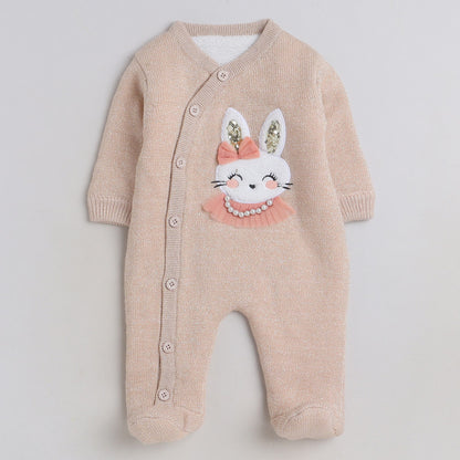 Babies Woolen Romper Cute Rabbit Print With Inner Fleece