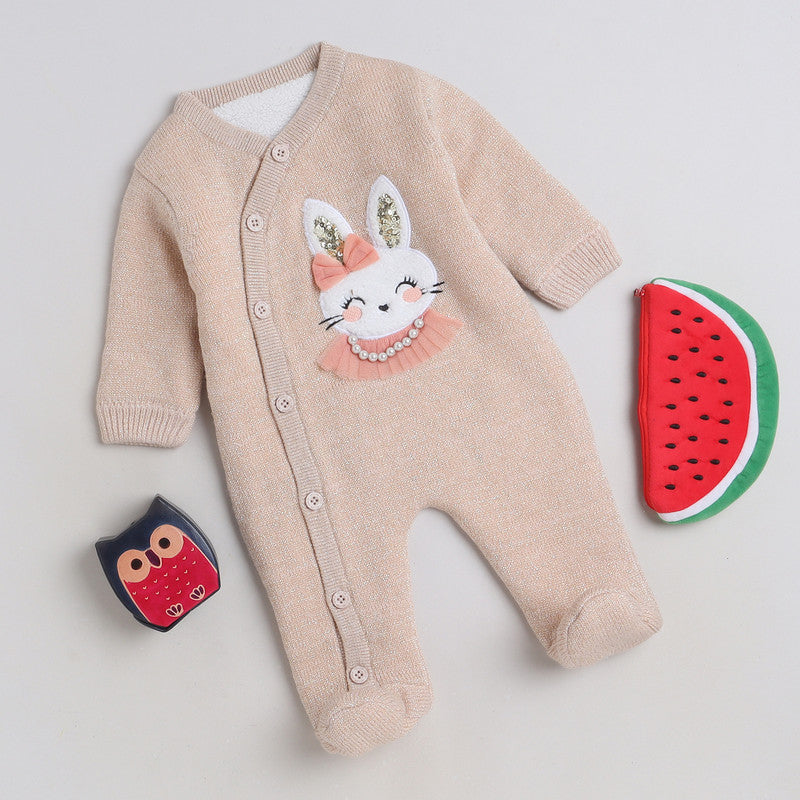 Babies Woolen Romper Cute Rabbit Print With Inner Fleece