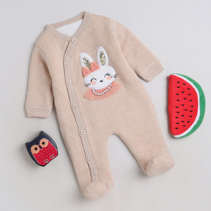 Babies Woolen Romper Cute Rabbit Print With Inner Fleece