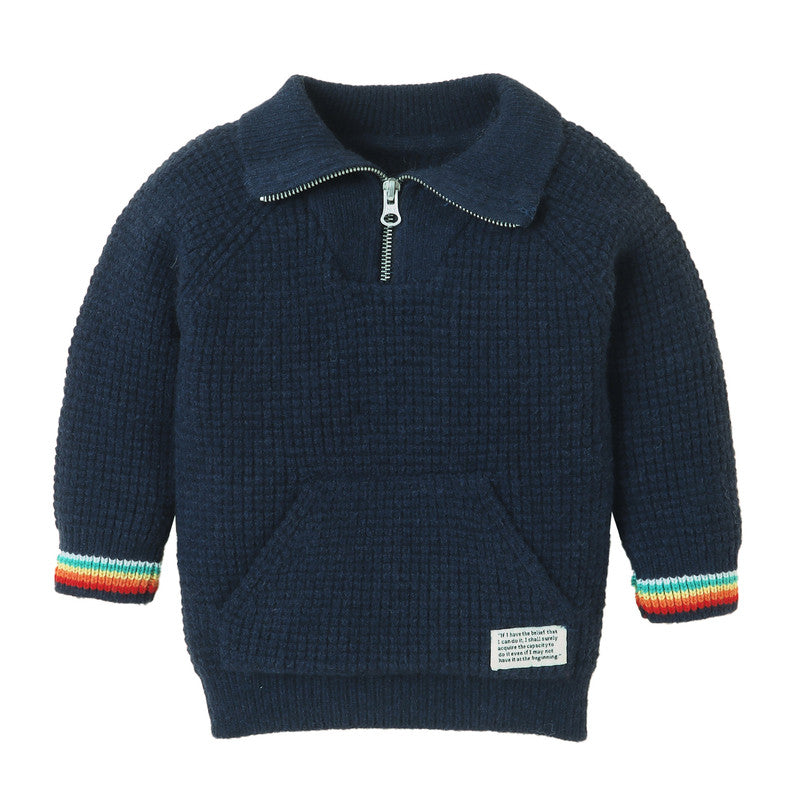 Boys Knitted Sweater with Half-Zip Closure