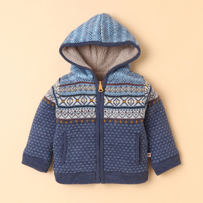Kids Boys Warm Fur-Lined Knitted Jacket