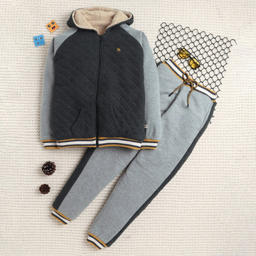 Kids Quilted Hooded Tracksuit Set | Soft Fleece Zip-Up Hoodie & Jogger Pants for Boys & Girls