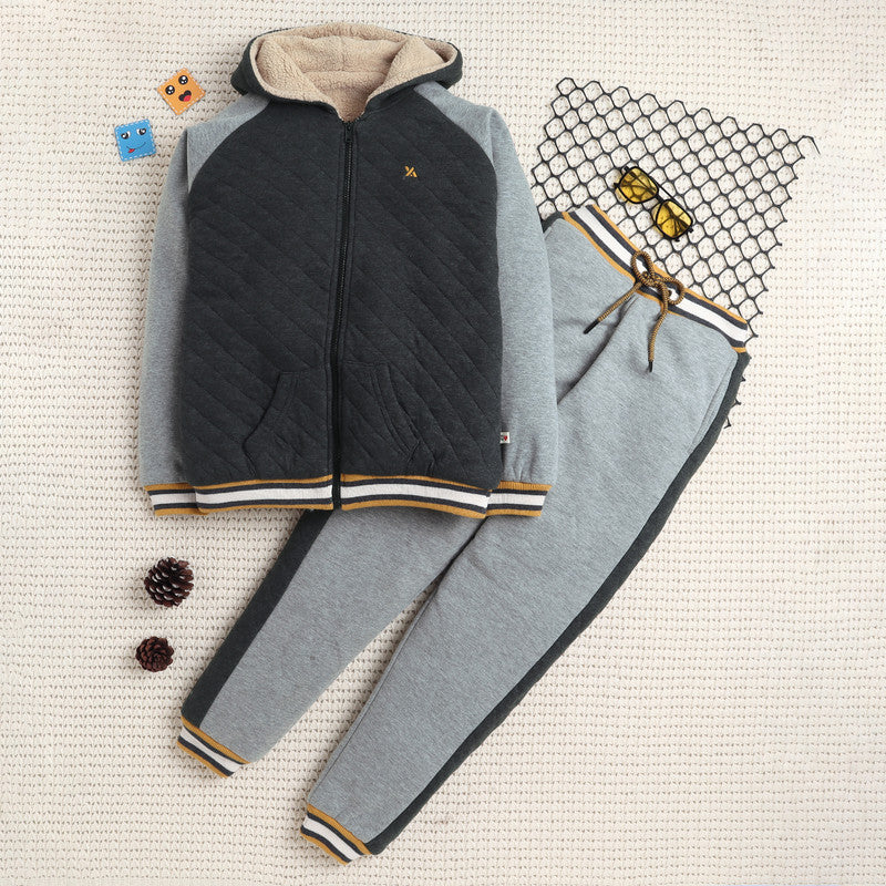 Kids Quilted Hooded Tracksuit Set | Soft Fleece Zip-Up Hoodie & Jogger Pants for Boys & Girls