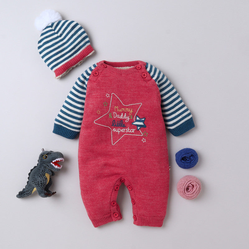 Adorable Baby Romper with Cap – “Mummy & Daddy's Little Superstar” Embroidered Design