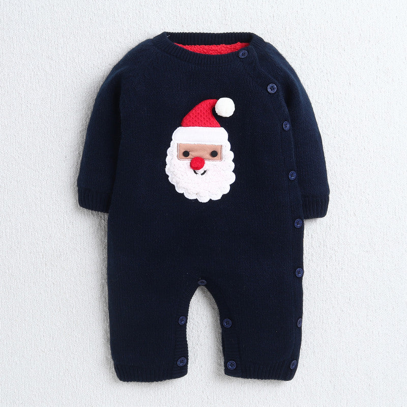 Baby 2-Piece Christmas Knit Romper Set | Soft Warm Santa Claus Romper with Matching Beanie
