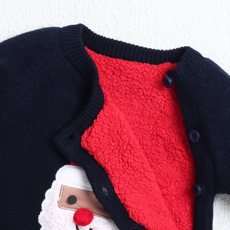 Baby 2-Piece Christmas Knit Romper Set | Soft Warm Santa Claus Romper with Matching Beanie
