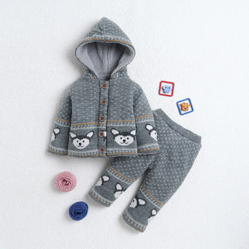 Baby 3-Piece Knit Clothing Set | Soft Warm Animal Embroidered Sweater, Knit Pants & Pom-Pom Beanie | Cozy Winter Outfit for Babies